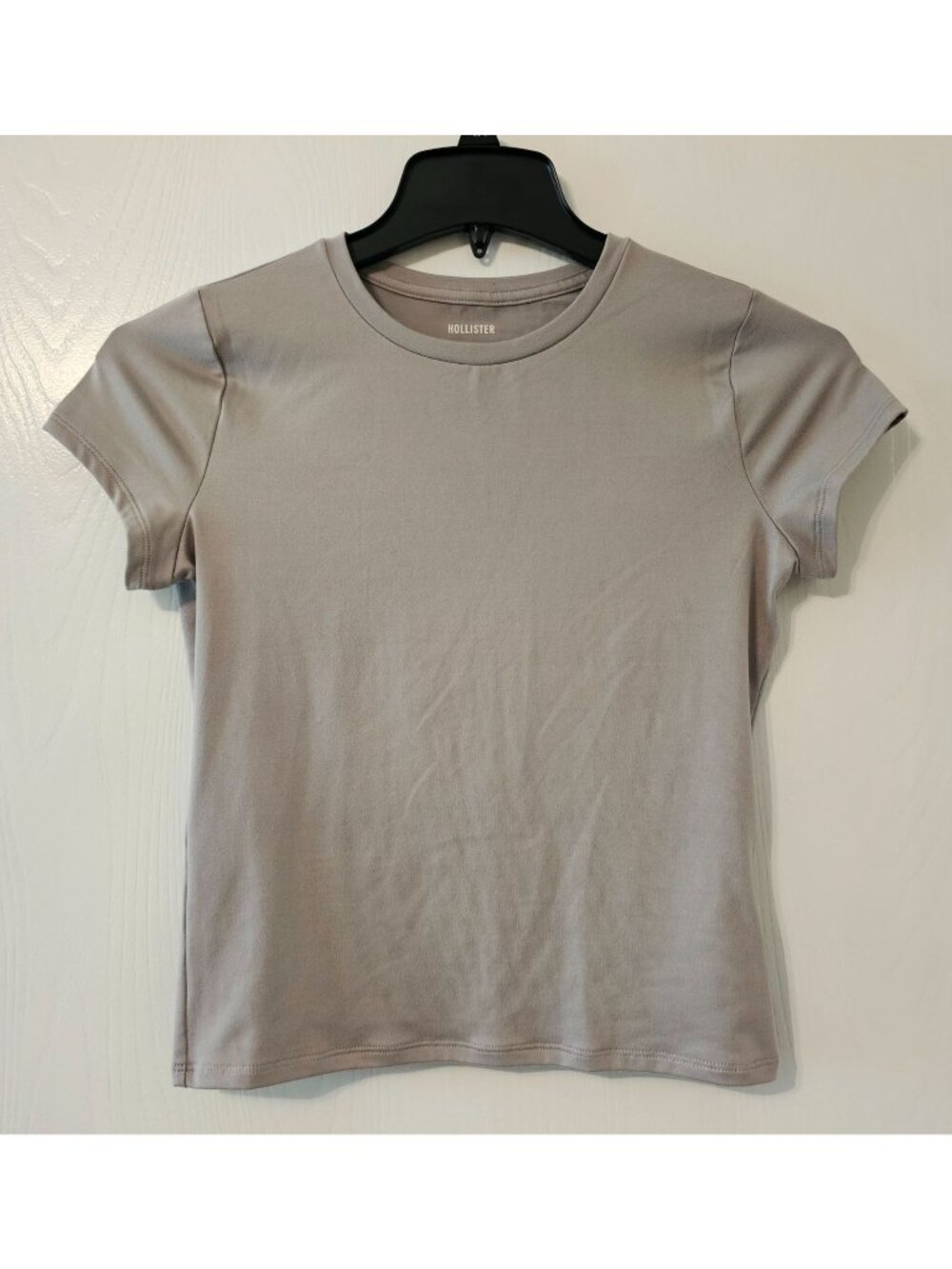 Hollister Womens Taupe Crewneck Babydoll T-Shirt M Long Cotton Blend Festival